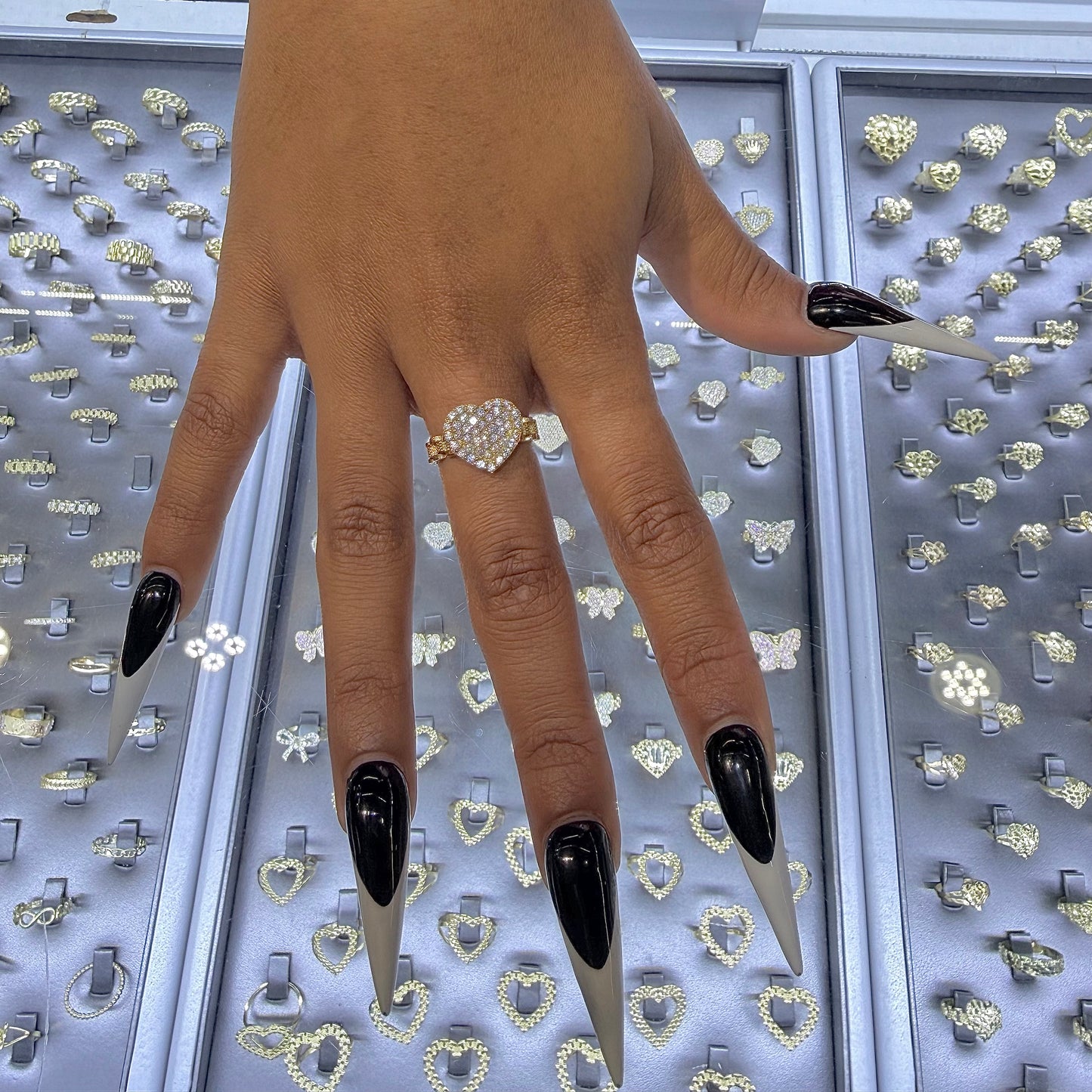 10k Gold RX White Heart CZ Ring (medium)