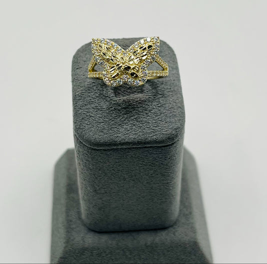 10k Gold Cz Nugget Butterfly Band Ring (S)