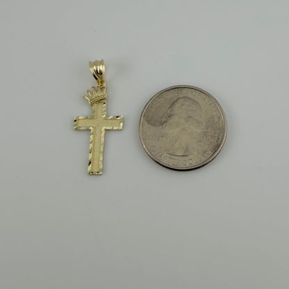 10K Gold Crowned Faith Cross Pendant | Face Size: 27mm