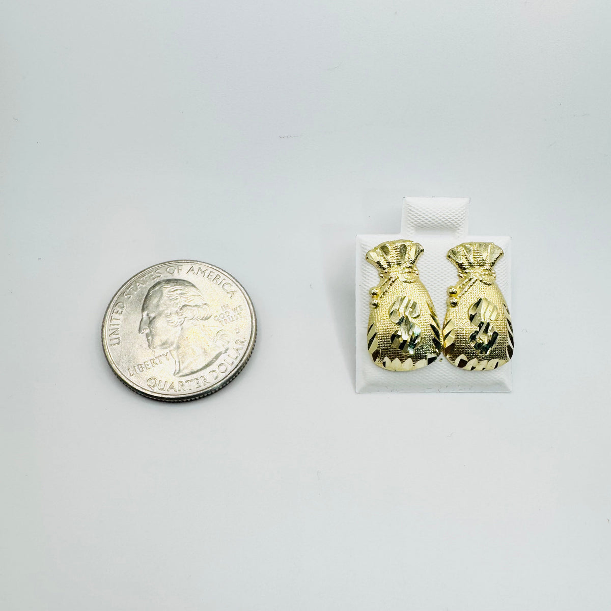 10K Gold Money Bag Earrings | Face Size: 20mm