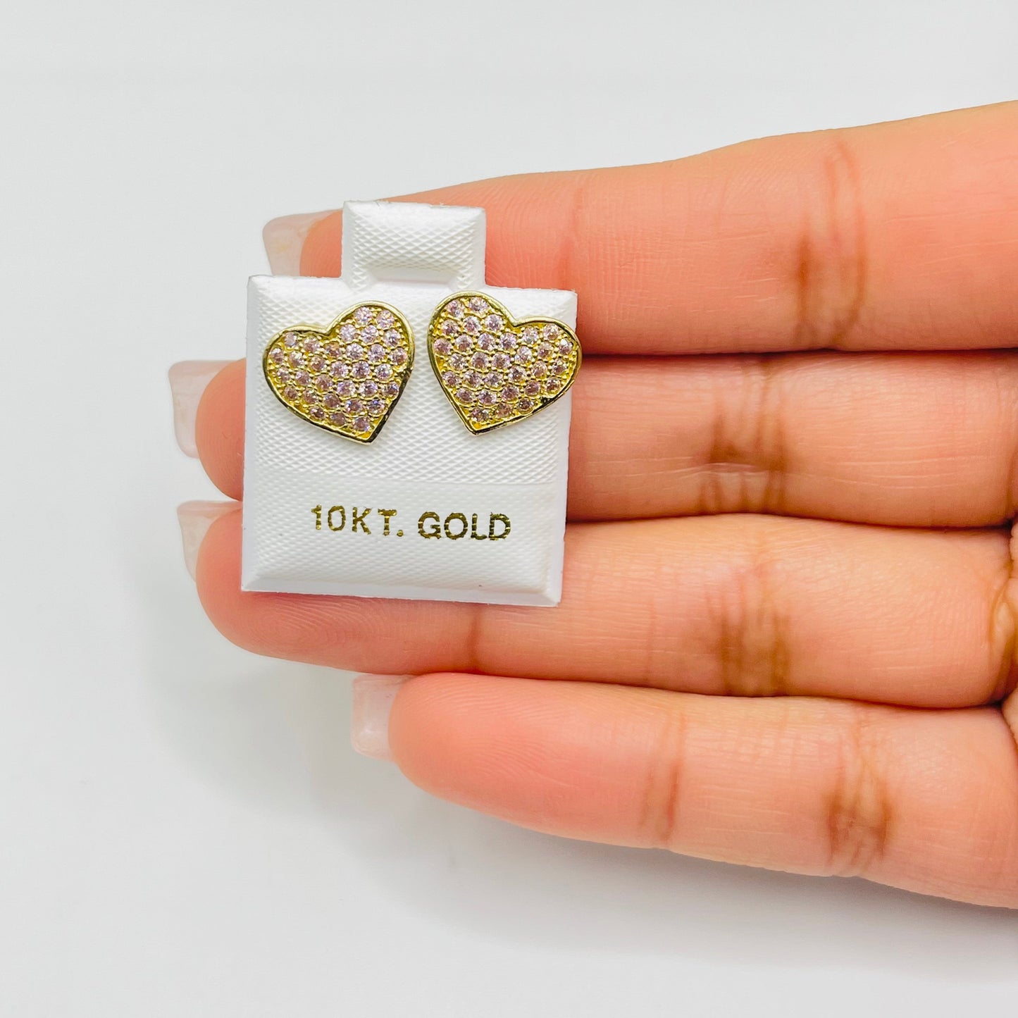 10K Gold Domed Pink Heart Earrings | Face Size: 10mm