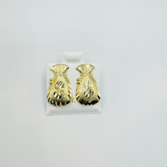 10K Gold Money Bag Earrings | Face Size: 20mm