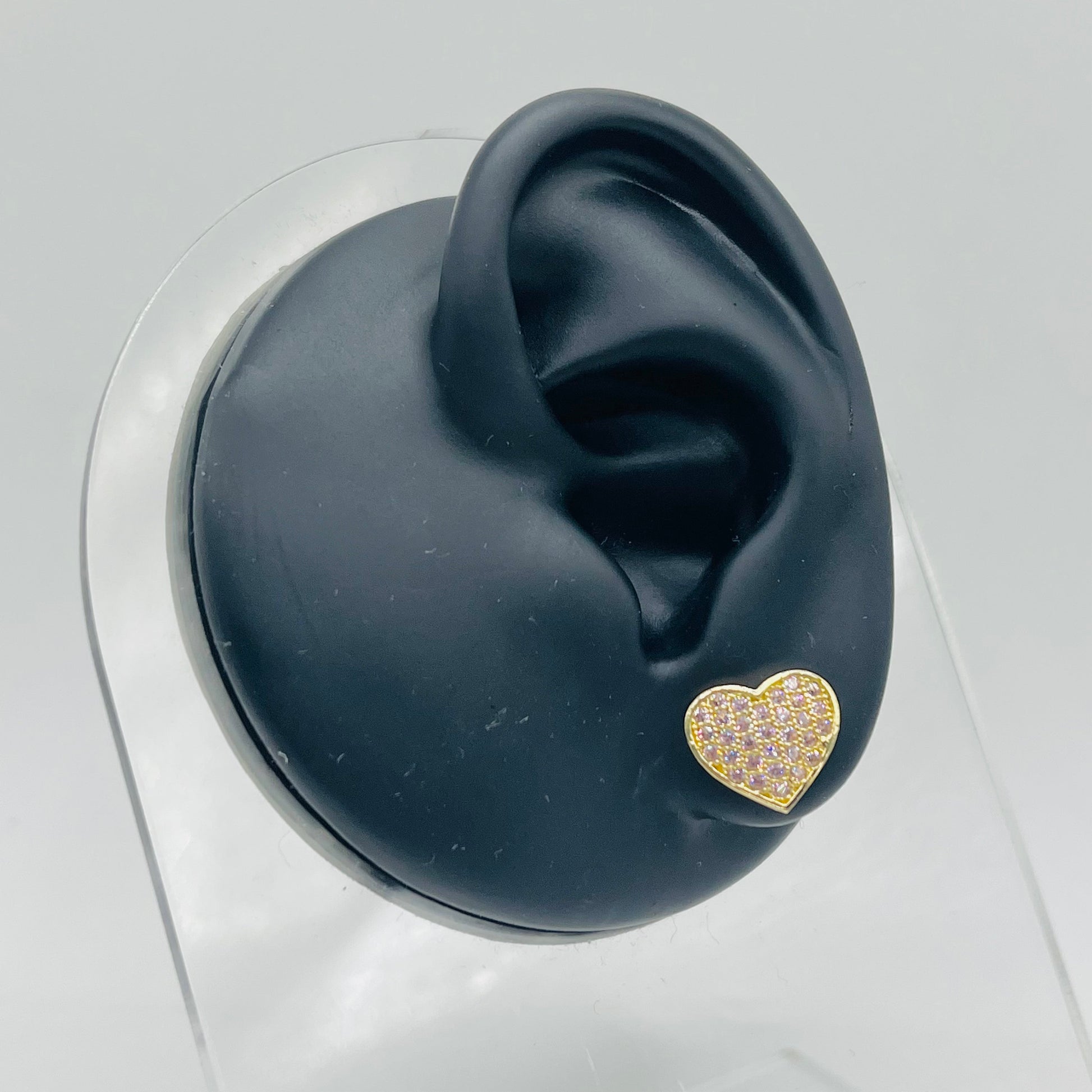 10K Gold Domed Pink Heart Earrings | Face Size: 10mm