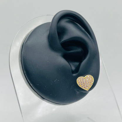 10K Gold Domed Pink Heart Earrings | Face Size: 10mm