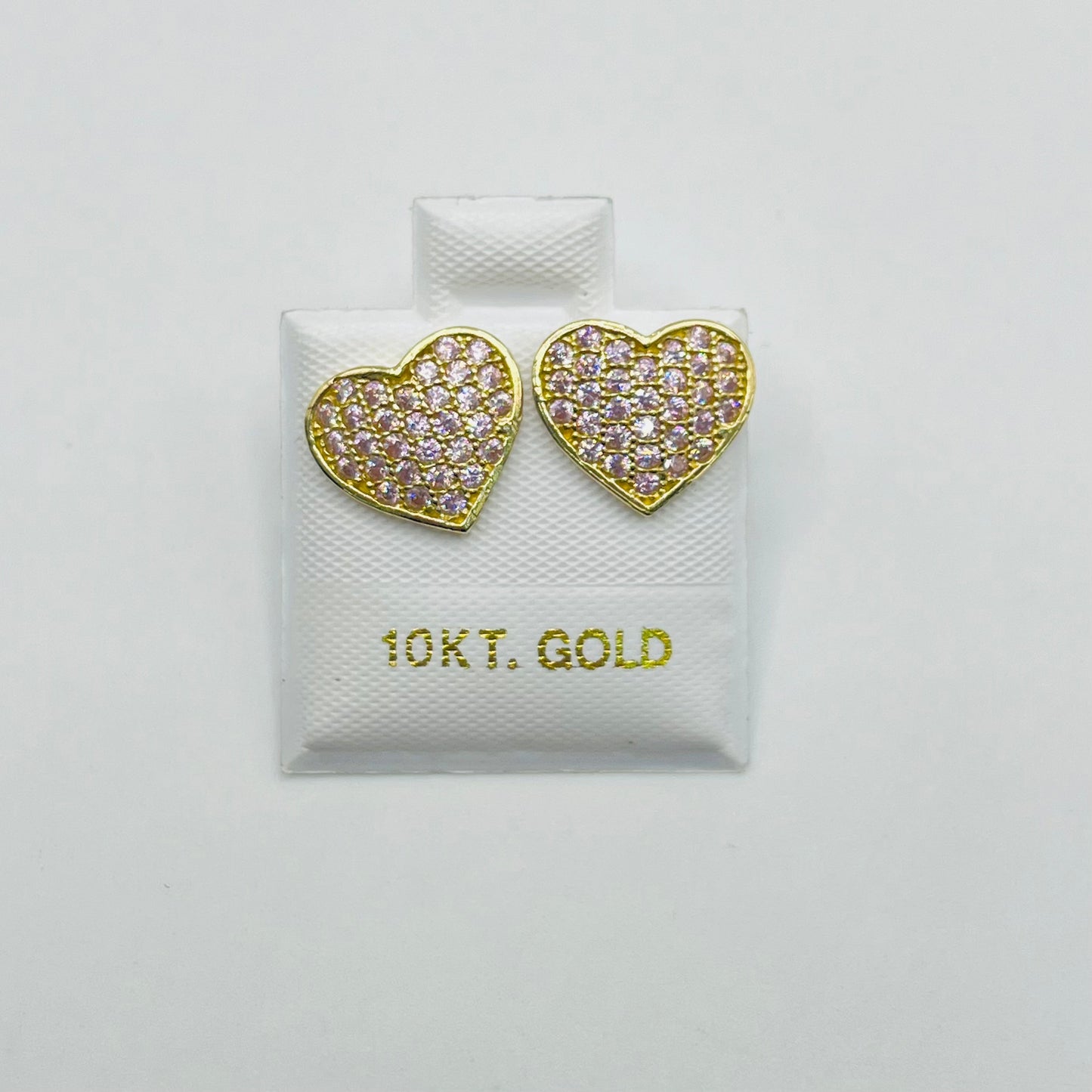 10K Gold Domed Pink Heart Earrings | Face Size: 10mm