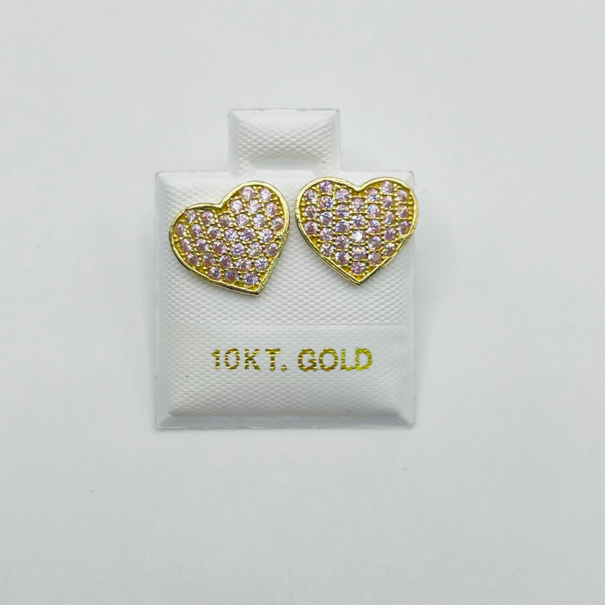 10K Gold Domed Pink Heart Earrings | Face Size: 10mm