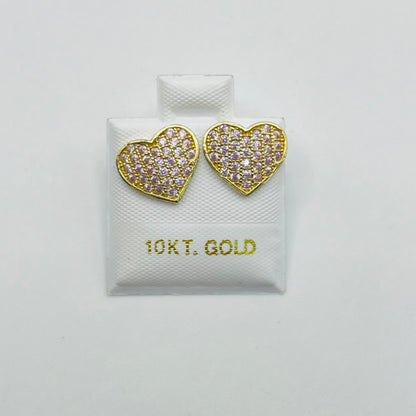 10K Gold Domed Pink Heart Earrings | Face Size: 10mm