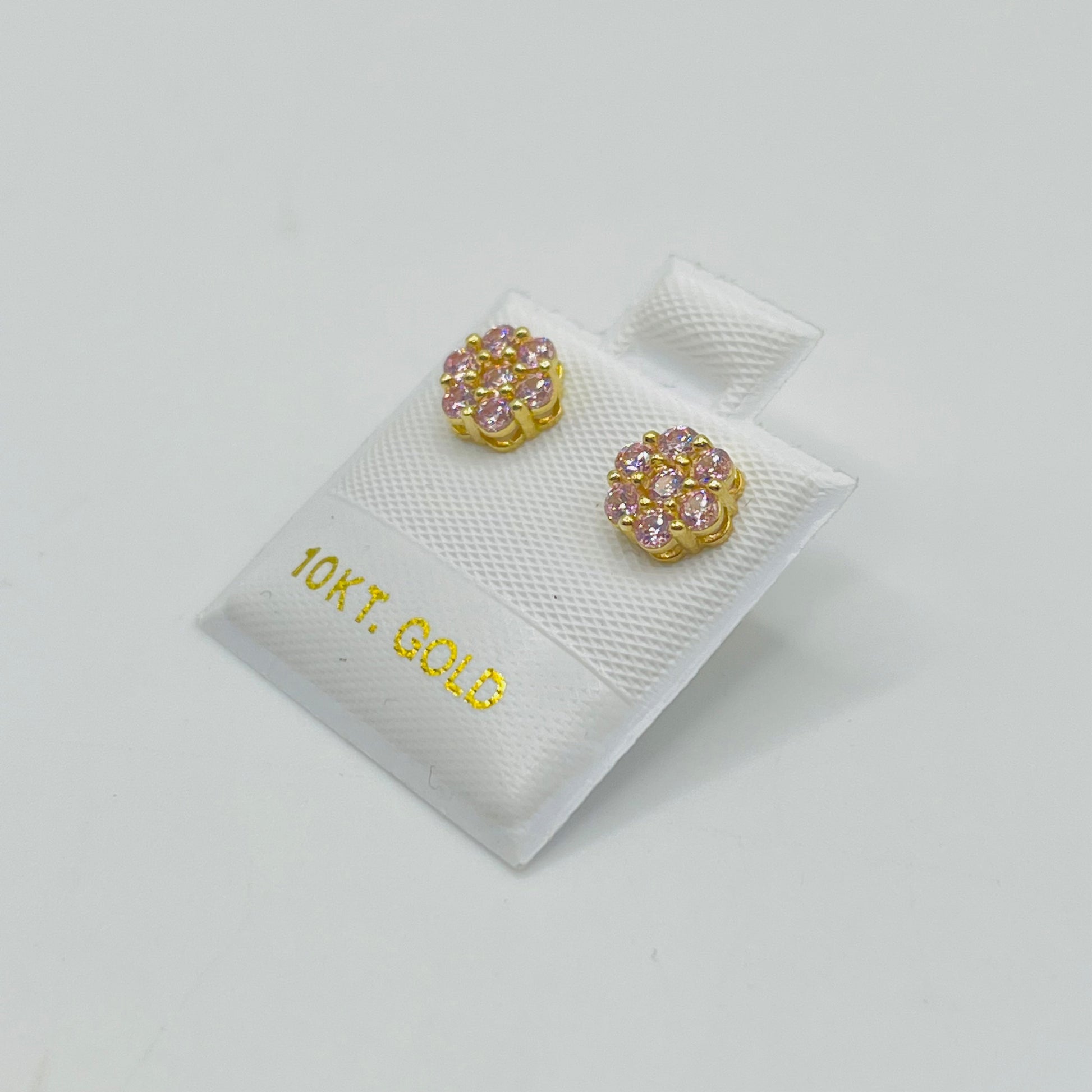 10K Gold Pink Flower CZ Studs | Face Size: 6mm