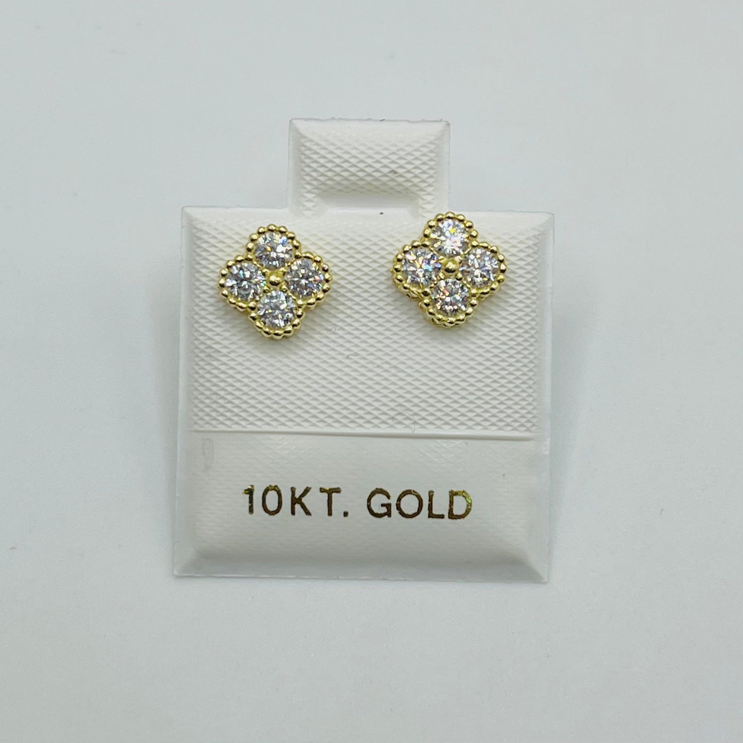 10K Gold White Clover CZ Earrings | Face Size: 6mm