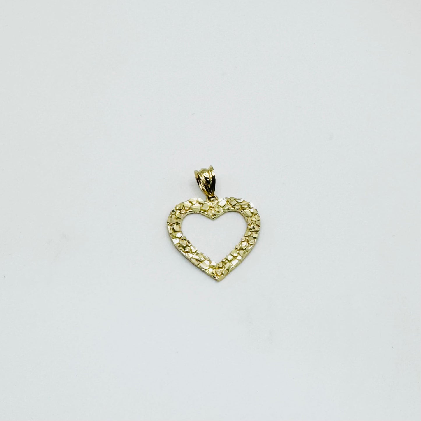 10K Gold Nugget Open Heart Pendant | Face Size: 1.2"
