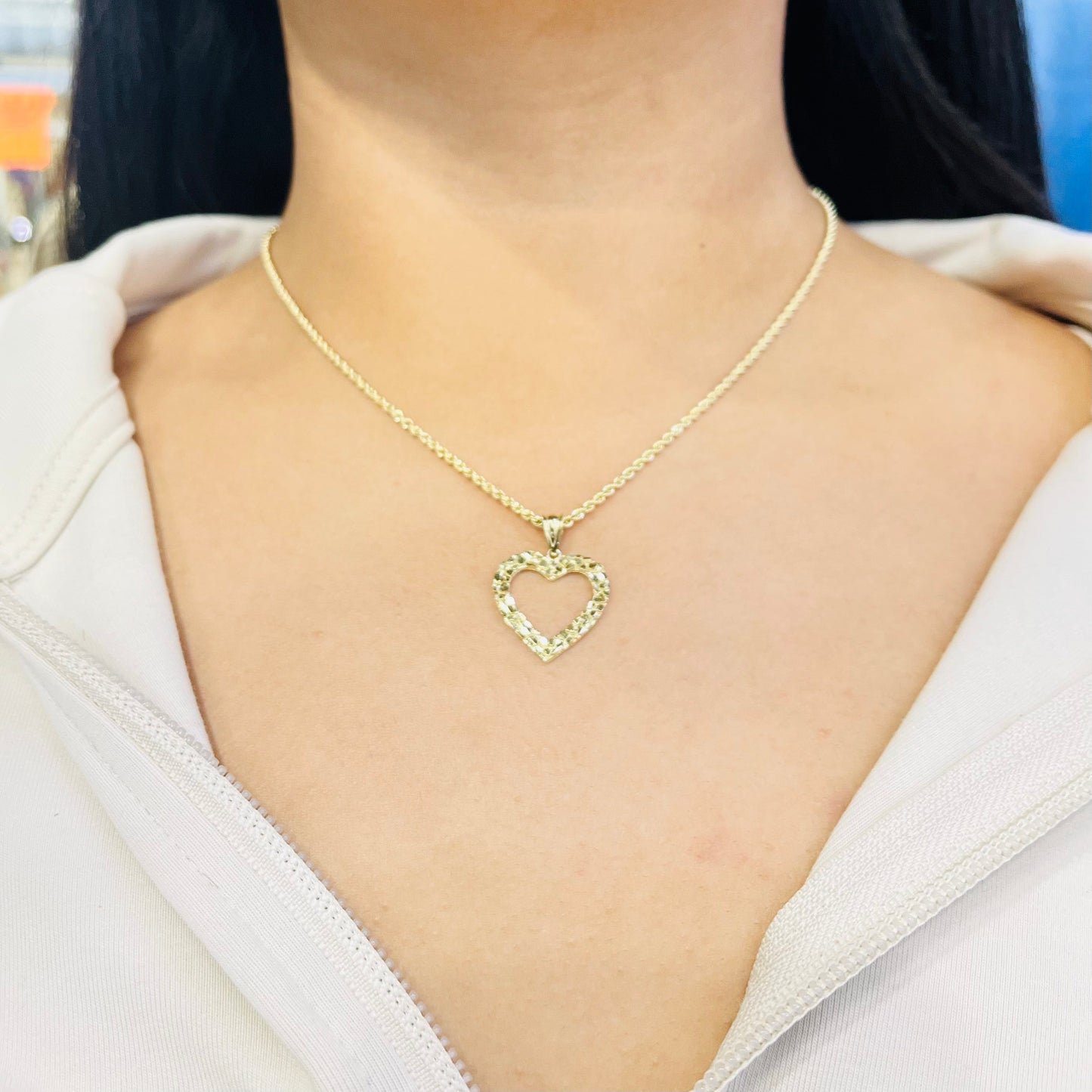 10K Gold Nugget Open Heart Pendant | Face Size: 1.2"