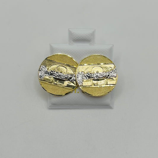10k Gold The Last Supper Disc Earrings (L)