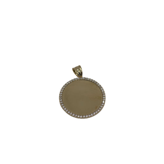 10K Gold Round Picture Pendant with CZ's