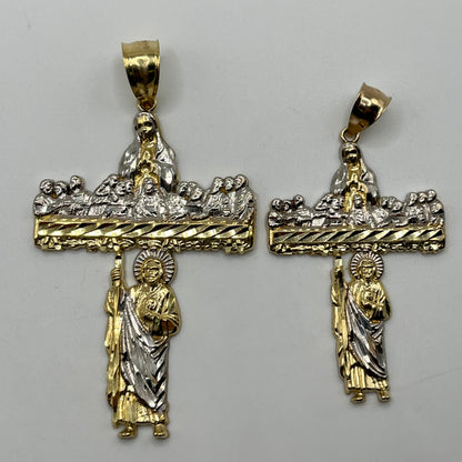 14K Gold Last Supper/Virgin Mary/San Judas Cross