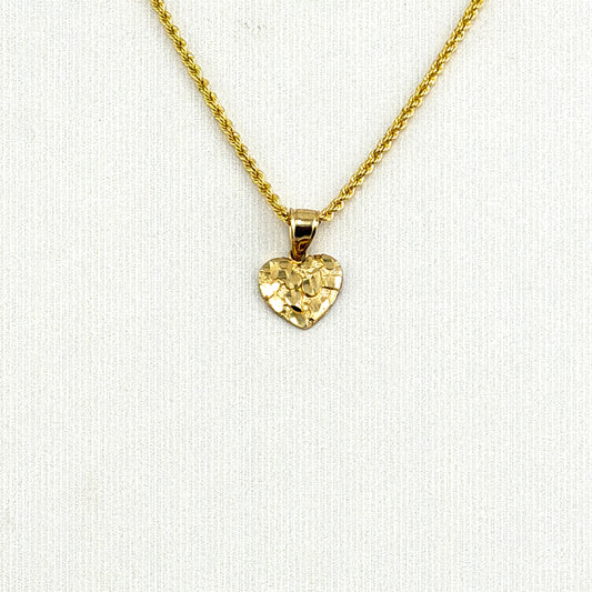 14K Gold Necklace Set - Heart Nugget Charm with Rope Chain