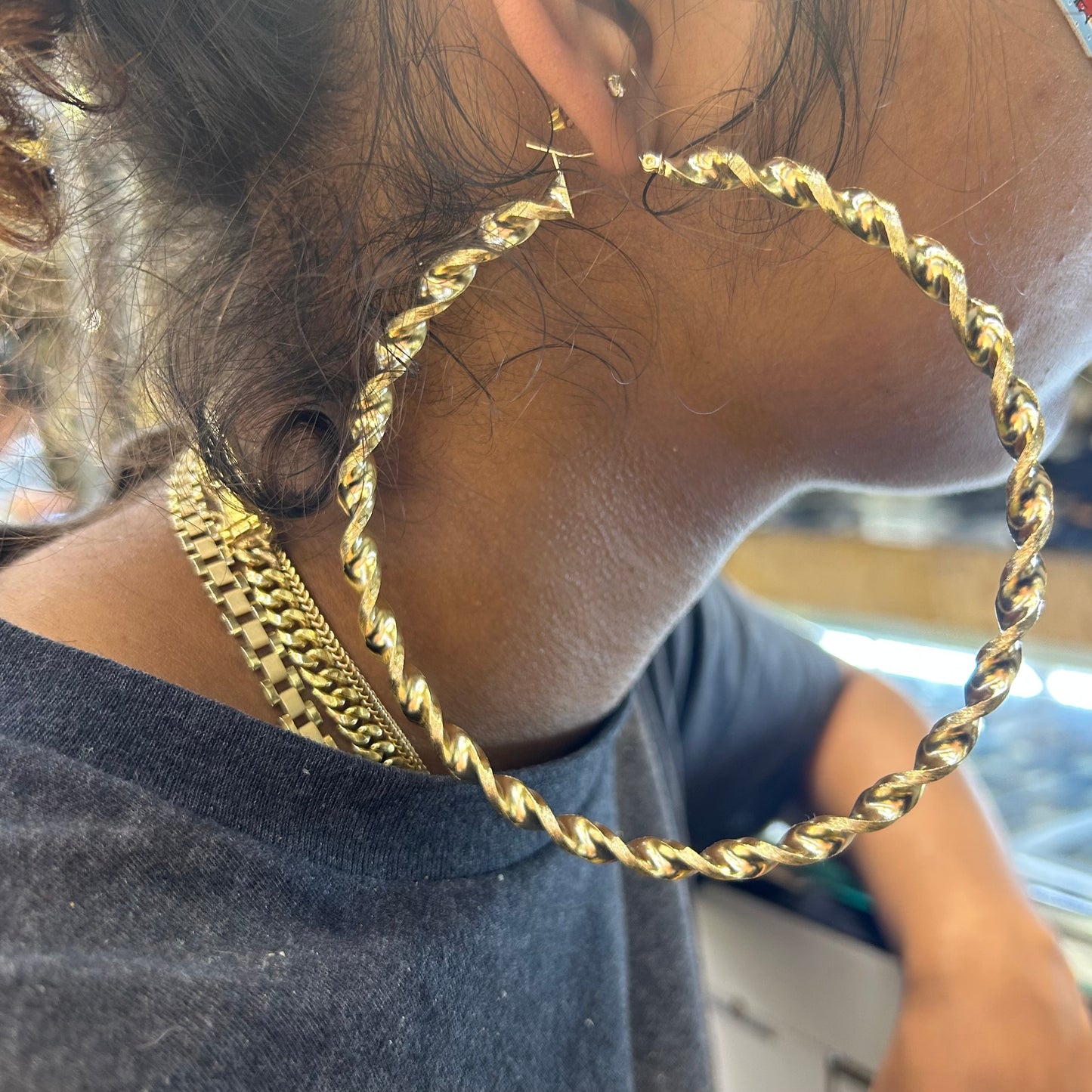 10k Gold 6mm 4 inch Fancy Twist Hoops