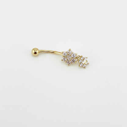 14k Gold Cz Blossom Stacked Belly Ring