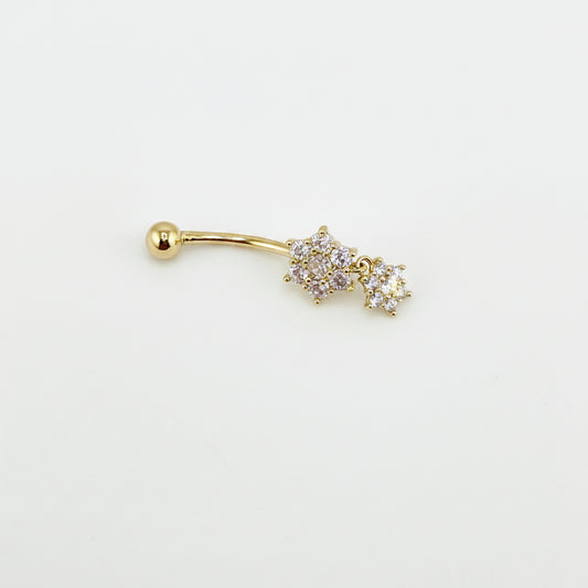 14k Gold Cz Blossom Stacked Belly Ring