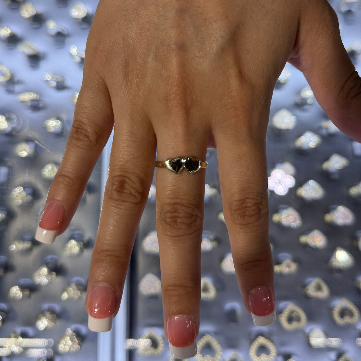 10K Gold Pair of Hearts Milgrain Border Ring