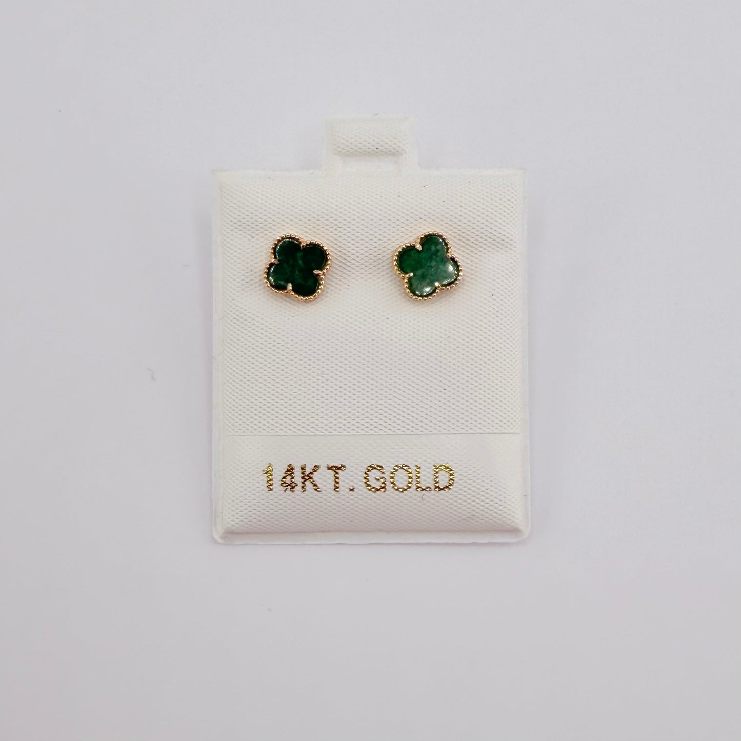 14k Gold Jade Clover Earrings