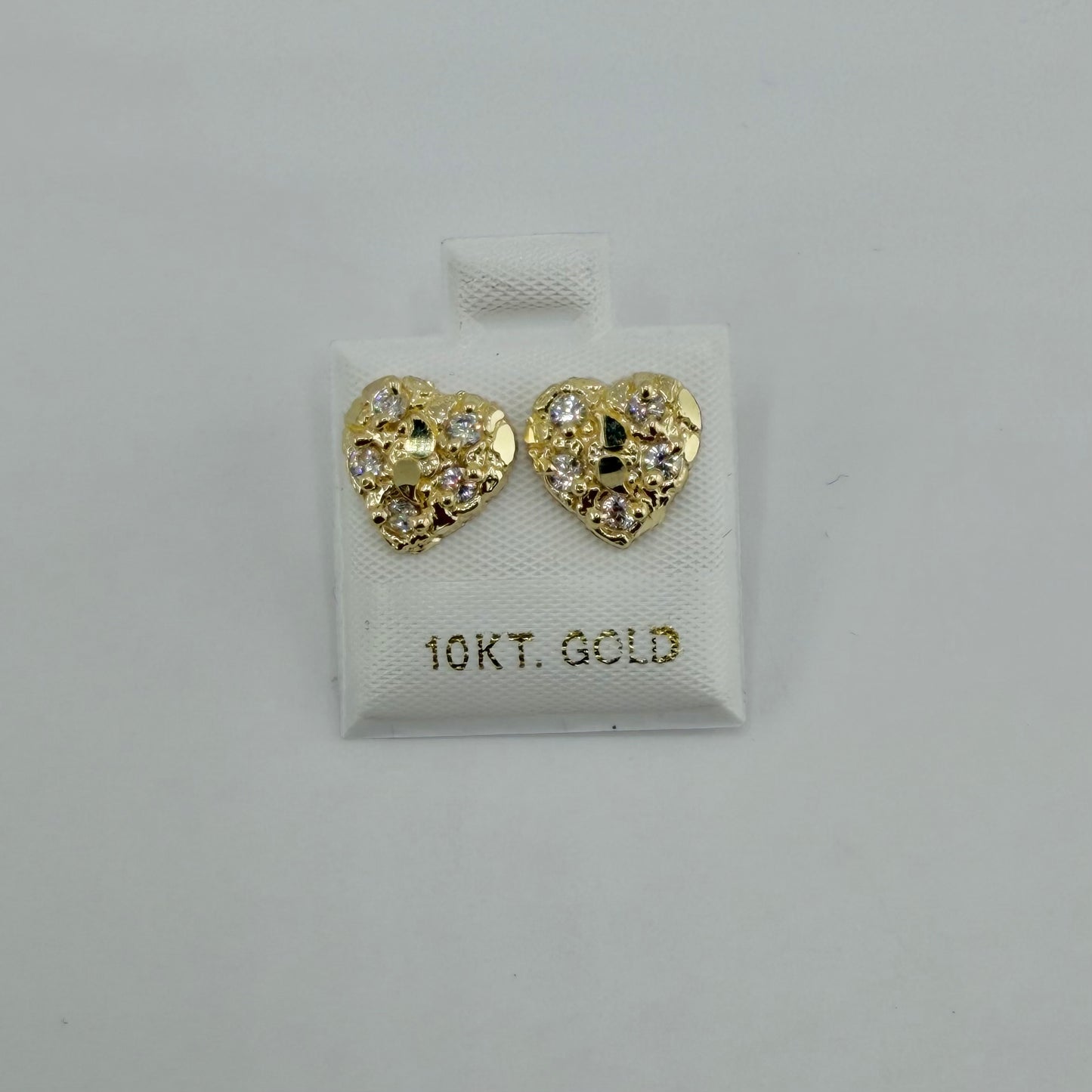 10k Gold Heart CZ Nugget Earrings 10mm