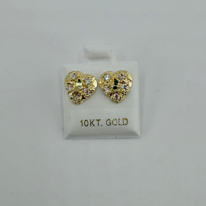 10k Gold Heart CZ Nugget Earrings 10mm
