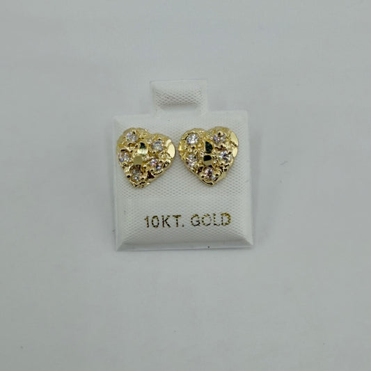 10k Gold Heart CZ Nugget Earrings 10mm