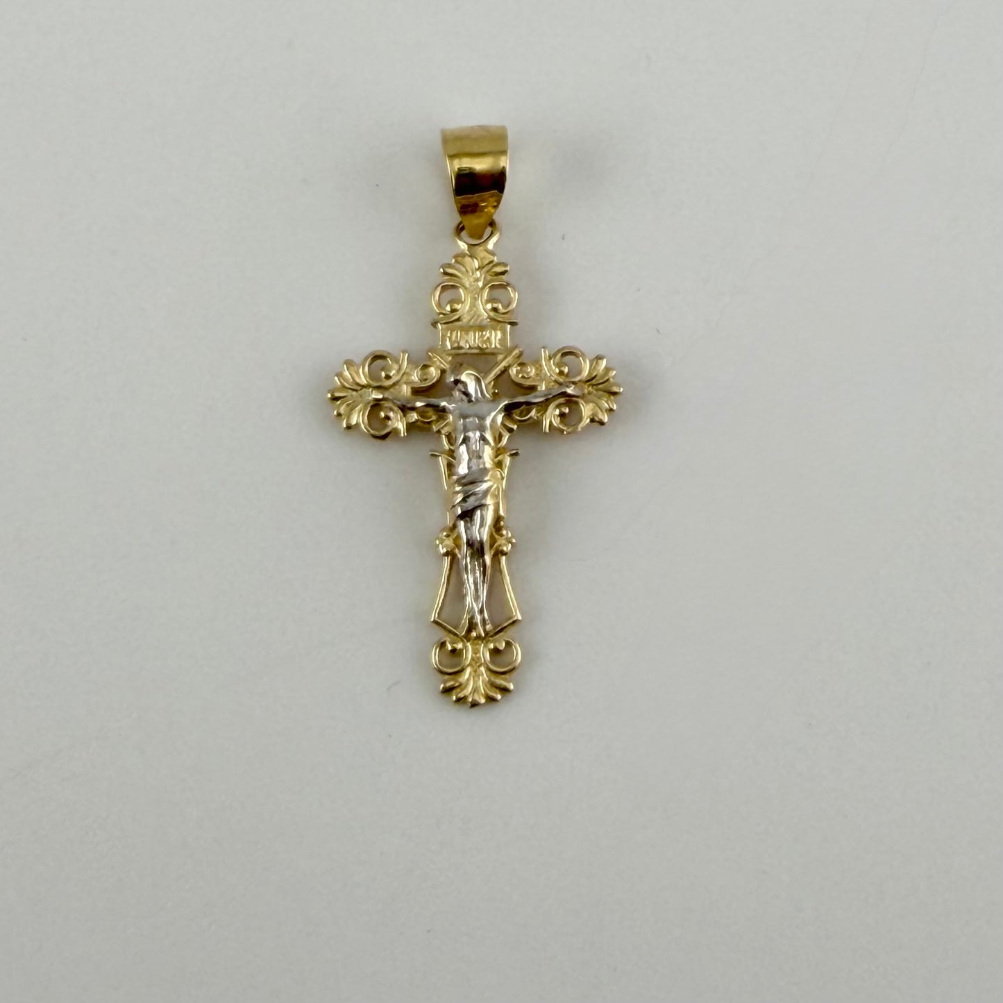 14k Gold Two Tone Spiral Crucifix Charm