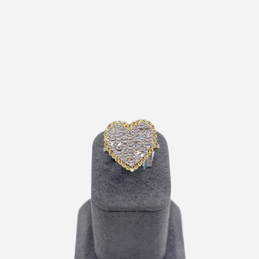 14K Gold Flat Diamond Baguette Heart Ring