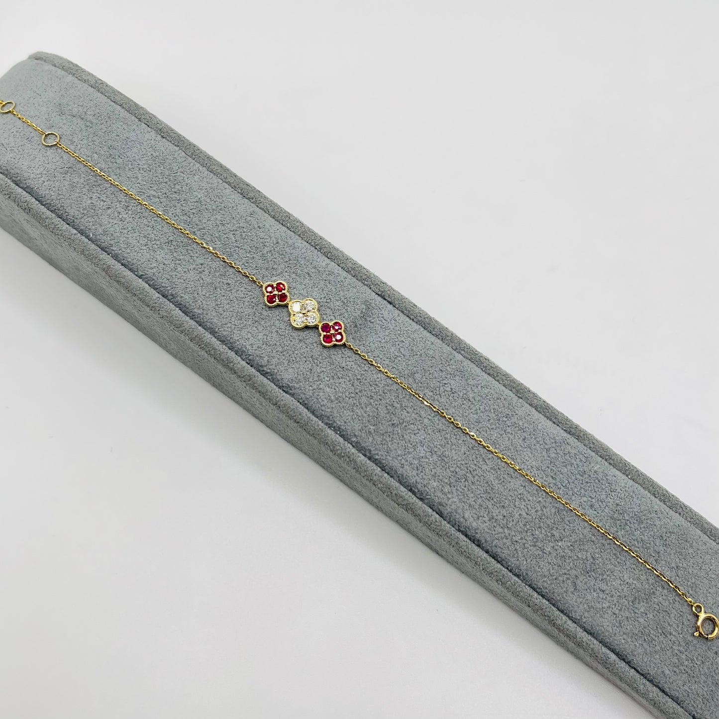 14k Gold Diamond Ruby Clover Bracelet
