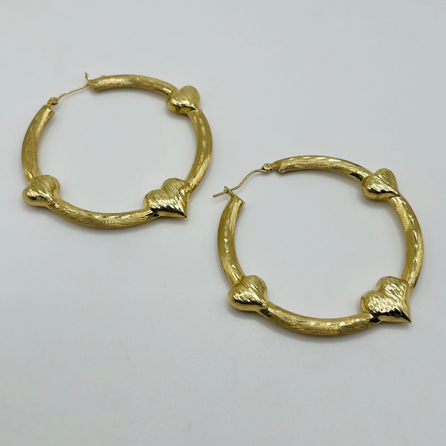 10K Gold Triple Heart Hoop earrings ( 2")