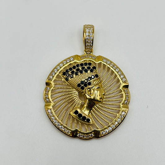 10k Gold Round CZ Nefertiti Charm