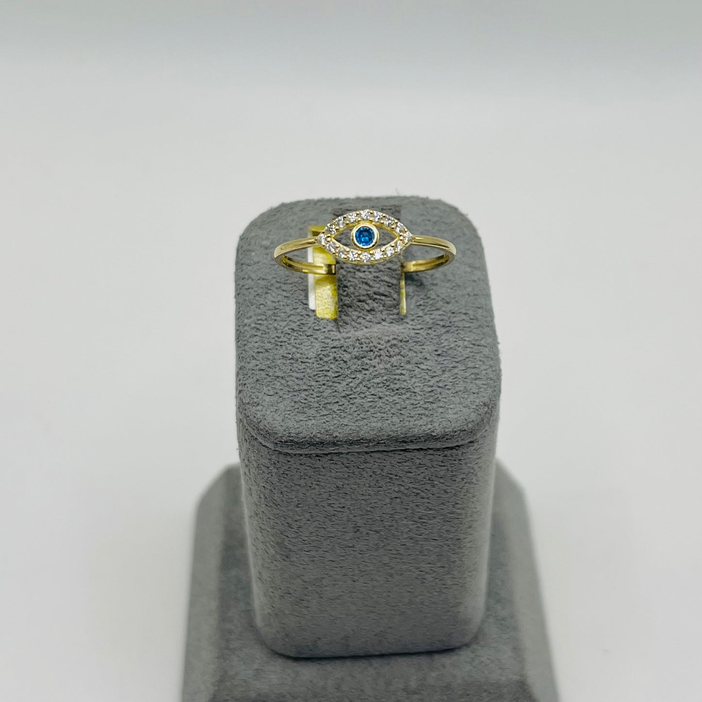 14k Gold Blue & White  Cz Evil Eye Ring