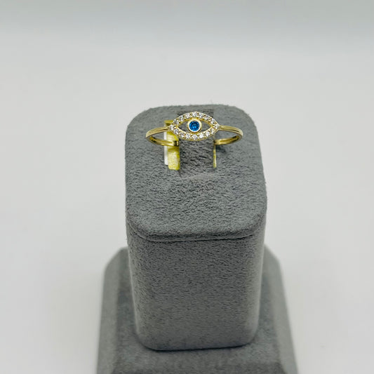 14k Gold Blue & White  Cz Evil Eye Ring