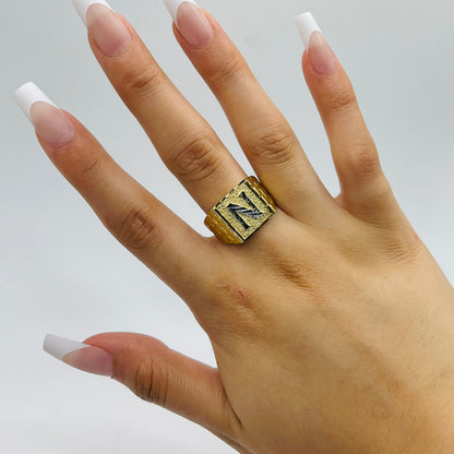 10K Gold Nugget Large Block Initial Ring (Large)