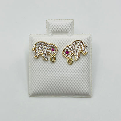 10k Gold Cz Elephant Earrings
