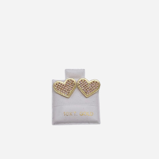 10K Gold Flat Pink Heart Earrings (10mm)