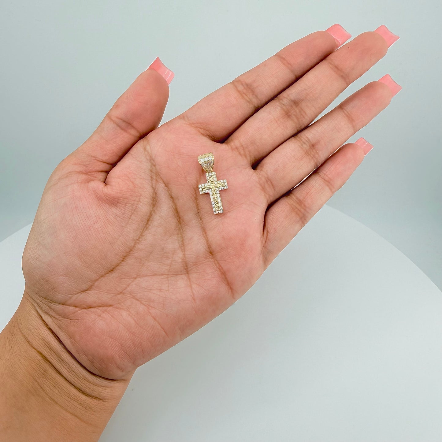 10k Gold Cz Nugget Cross Charm (S)