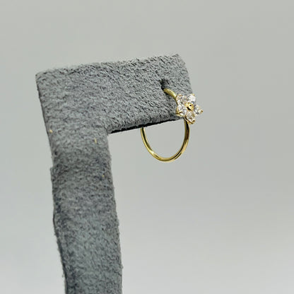 14K Gold CZ White Flower Nose Ring Hoop (5 petals)