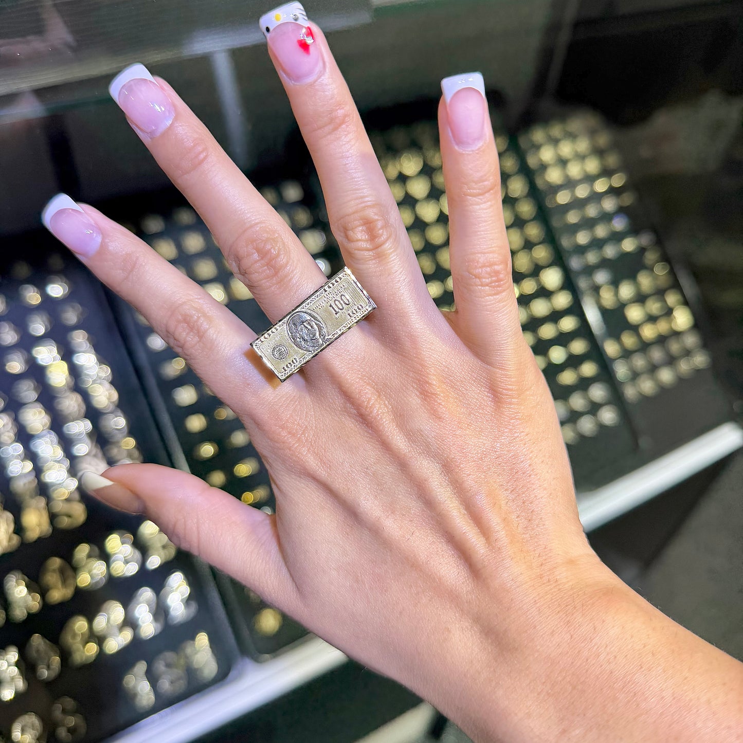 10K Gold $100 Bill Ring ( 4mm band)
