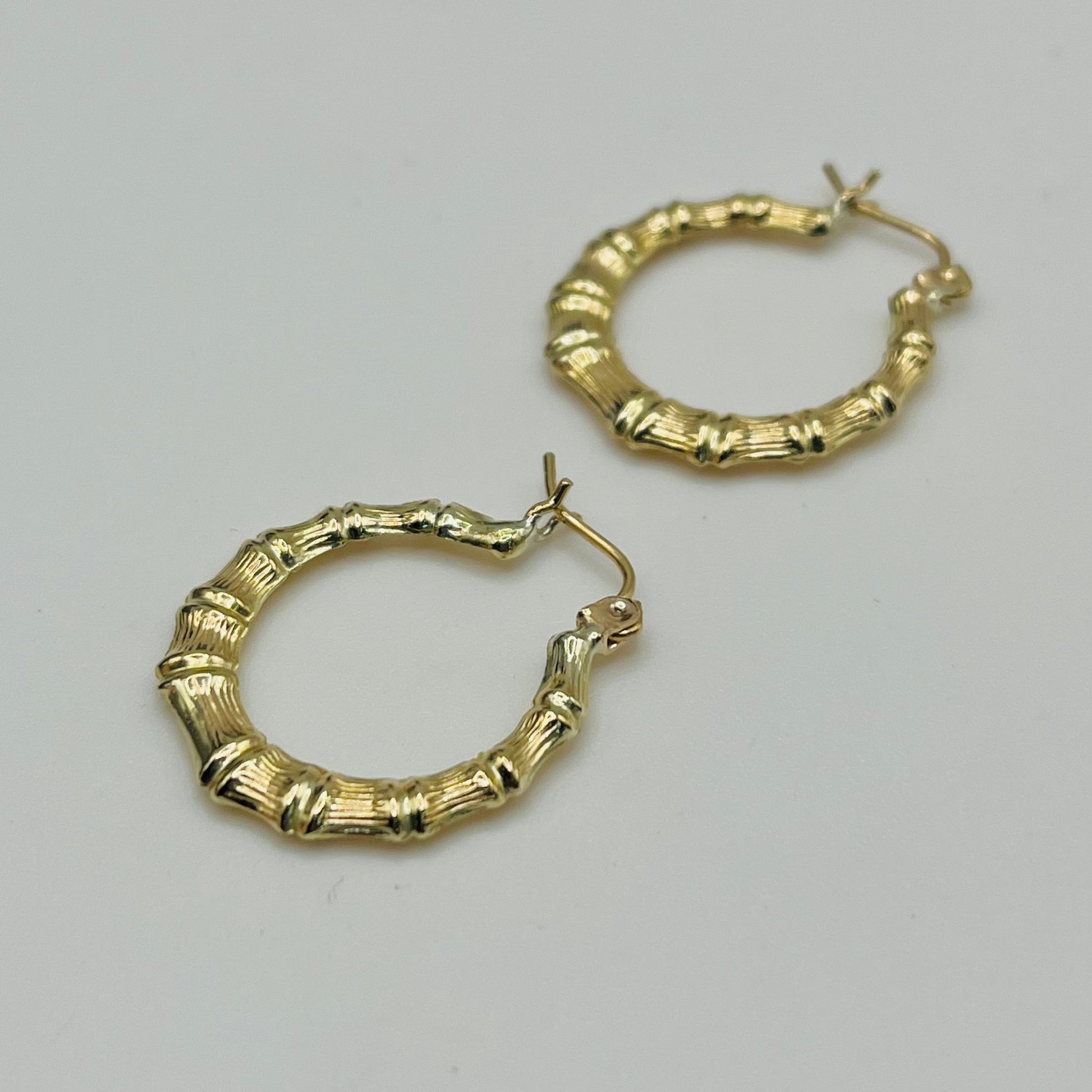10K Gold Bamboo Hoop Earrings | Diameter: 0.8"