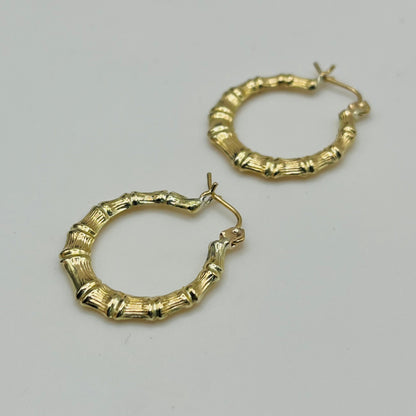 10K Gold Bamboo Hoop Earrings | Diameter: 0.8"