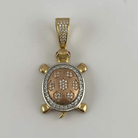 10k Gold Tri Color Cz Turtle Charm