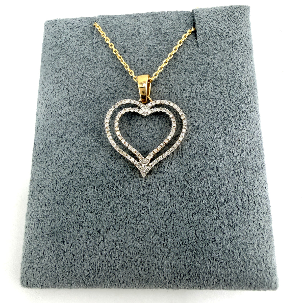 Natural Diamond 14k Gold Double Open Heart Necklace Set