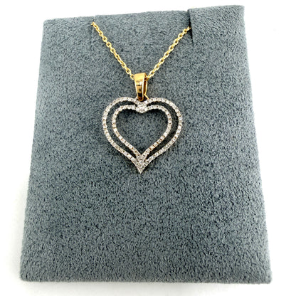 Natural Diamond 14k Gold Double Open Heart Necklace Set