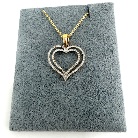 Natural Diamond 14k Gold Double Open Heart Necklace Set