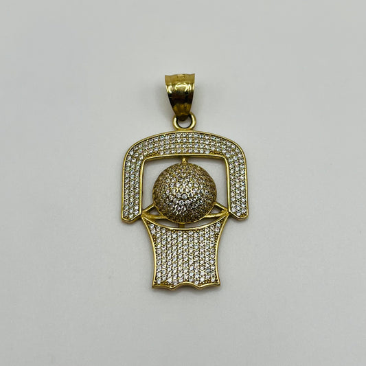 10k Gold Cz Basketball BackBoard Charm