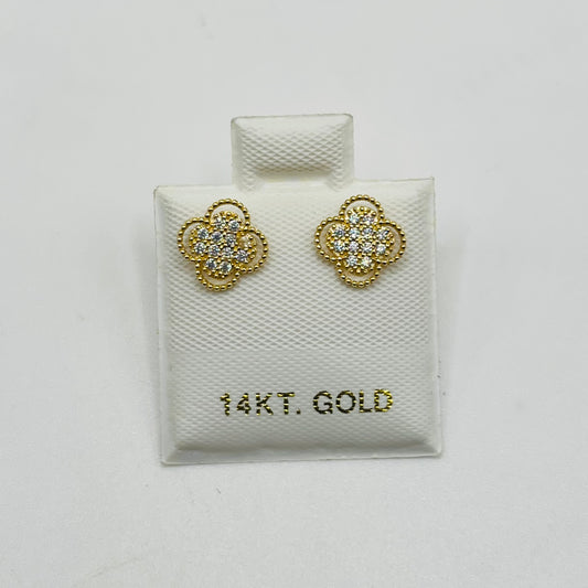 14k Gold CZ Clover Earrings