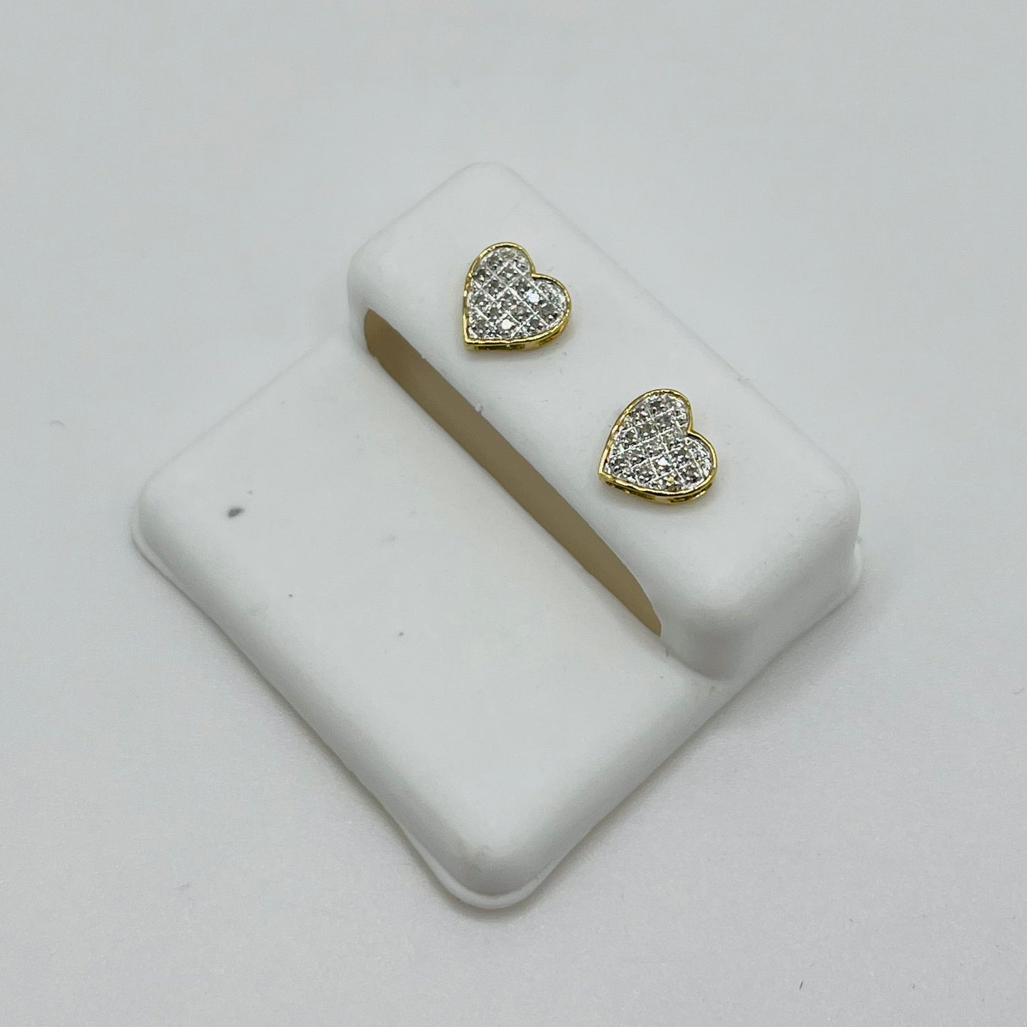 10k Gold Diamond Heart Domed Earrings (Screwback) 7.5mm