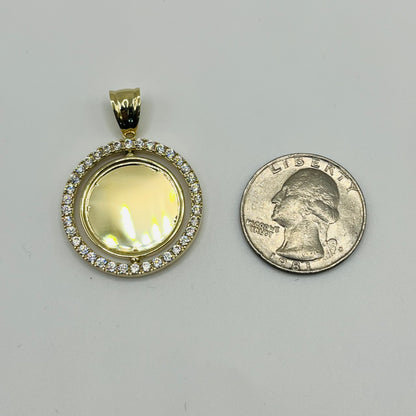 10k Gold CZ Border Spinning Picture Pendant (Small)